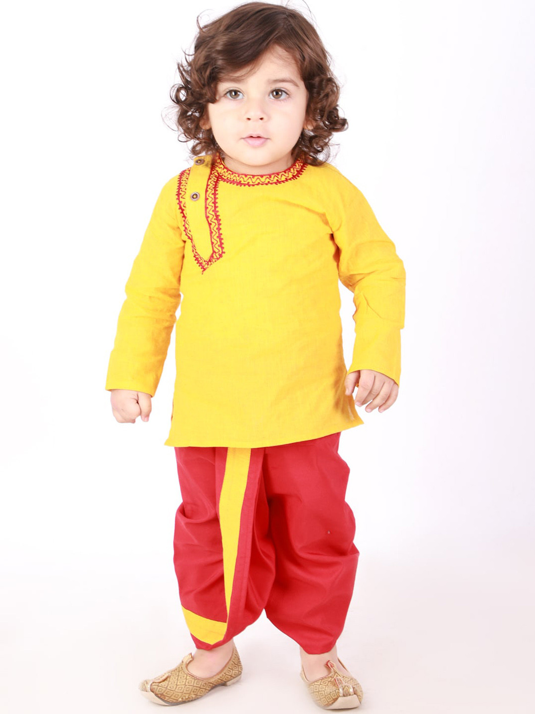 KID1 Boys Yellow Pure Cotton Kurta with Dhoti Pants
