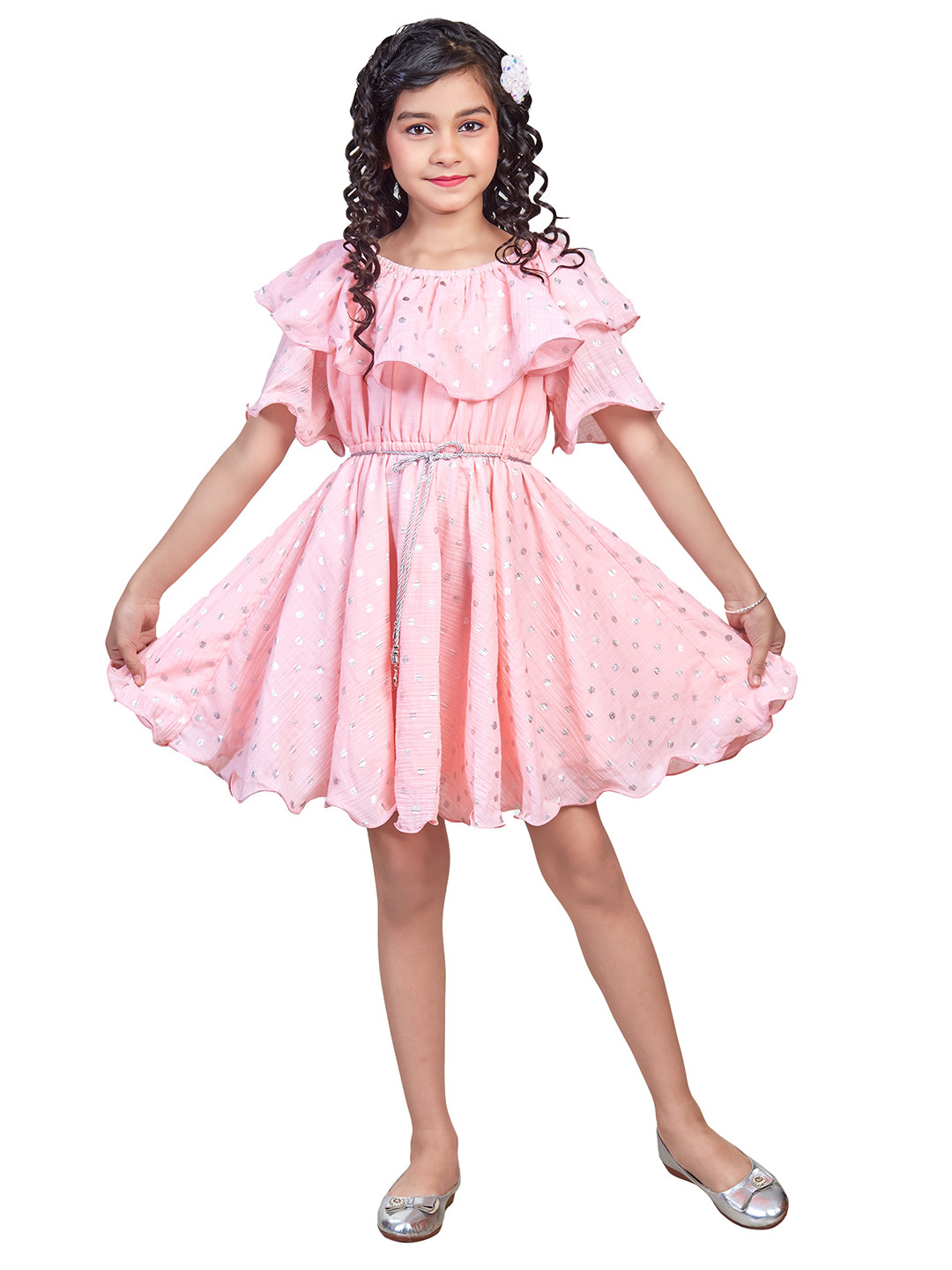 Nottie Planet Pink Polka Dots Printed Fit & Flare Dress