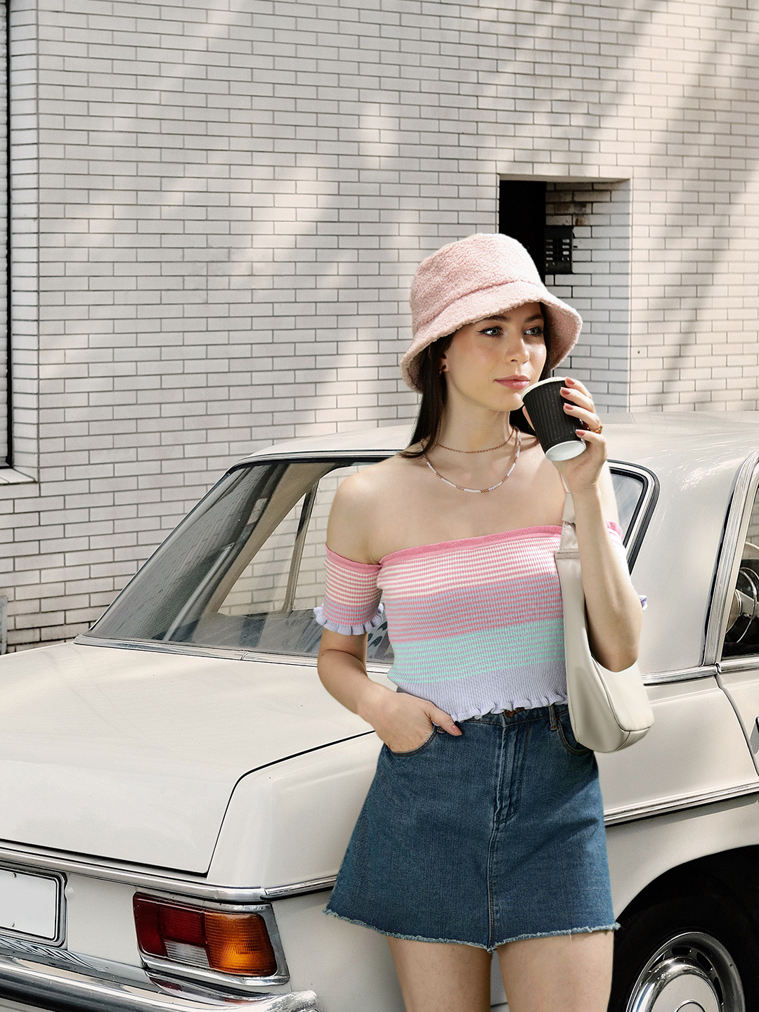 ONLY Multicoloured Striped Off-Shoulder Bardot Crop Top