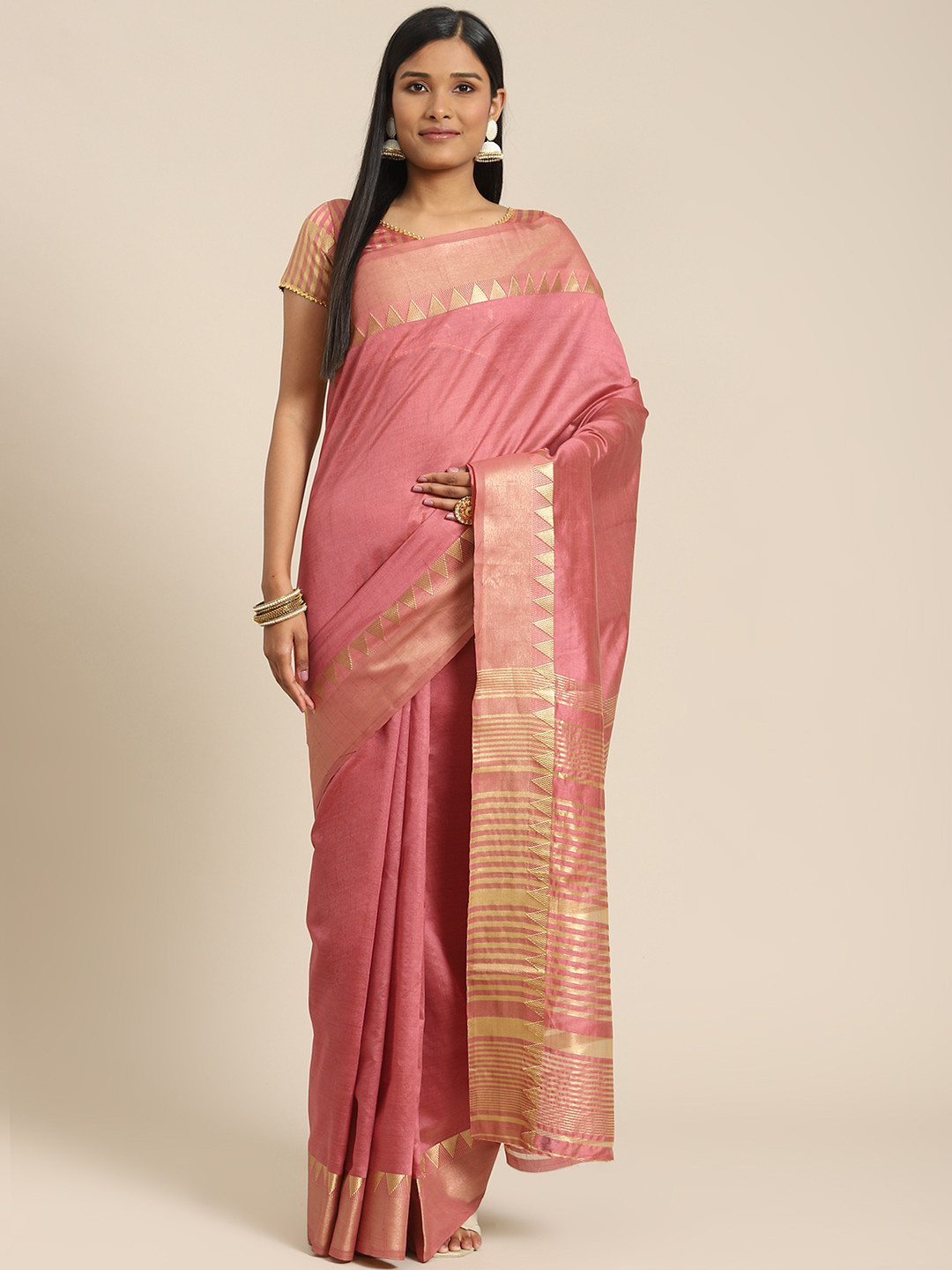 Indi INSIDE Pink Zari Silk Blend Saree