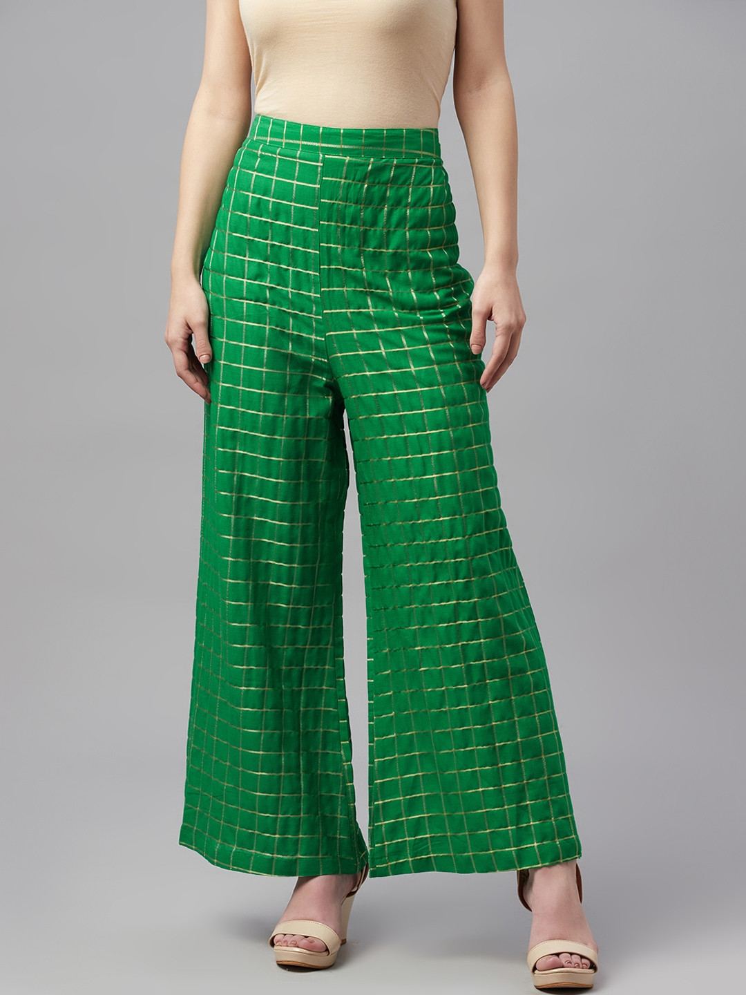 MBE Women Green Checked Palazzos