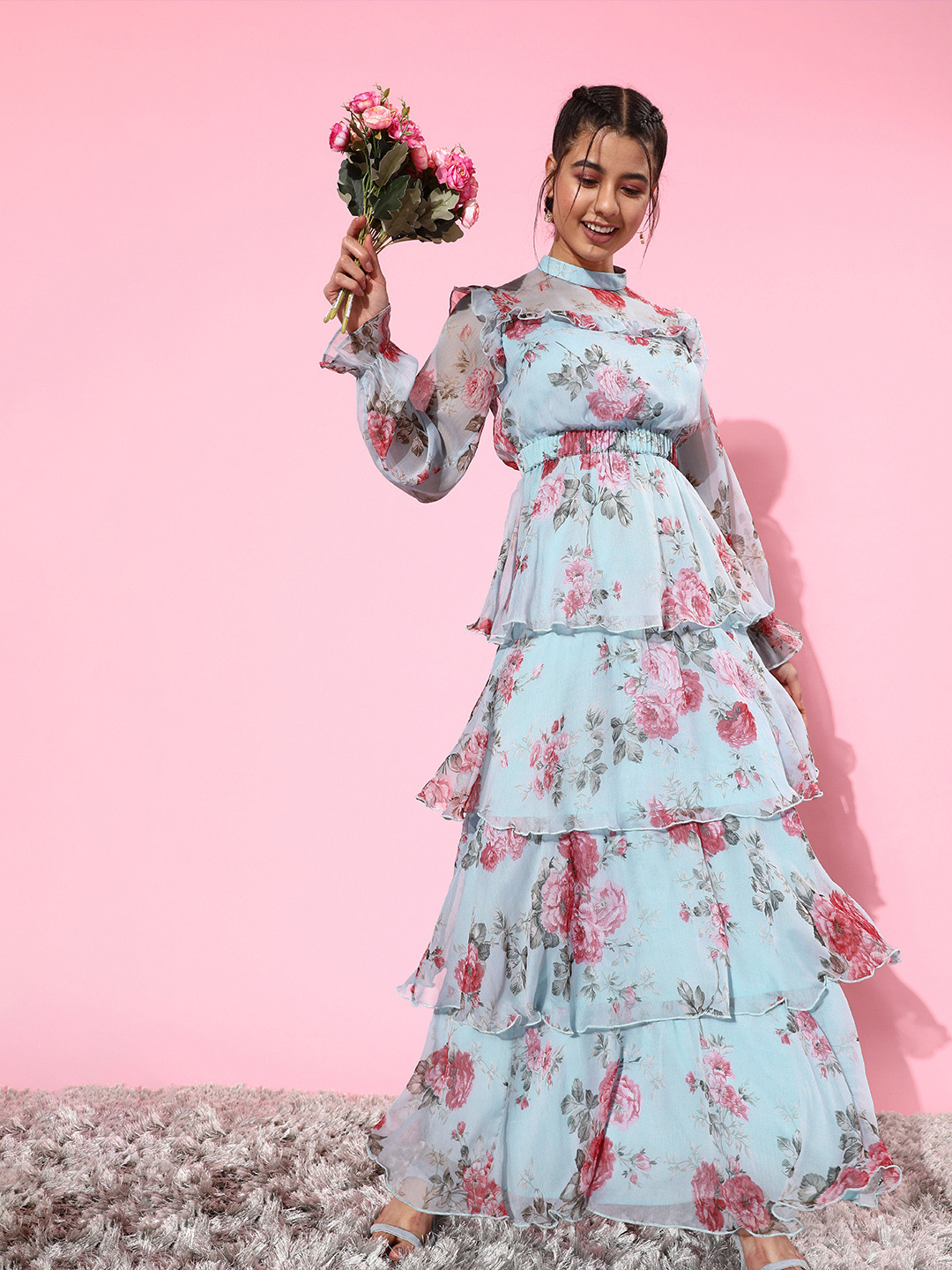 QUIERO Women Stunning Blue Floral Bustier Dress