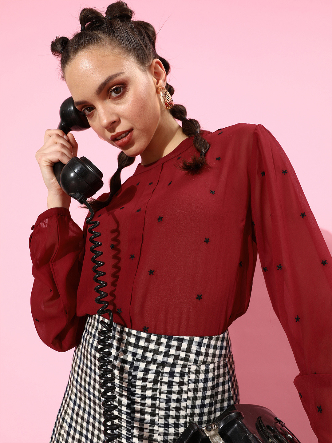 QUIERO Women Charming Maroon Geometric Bustier Top