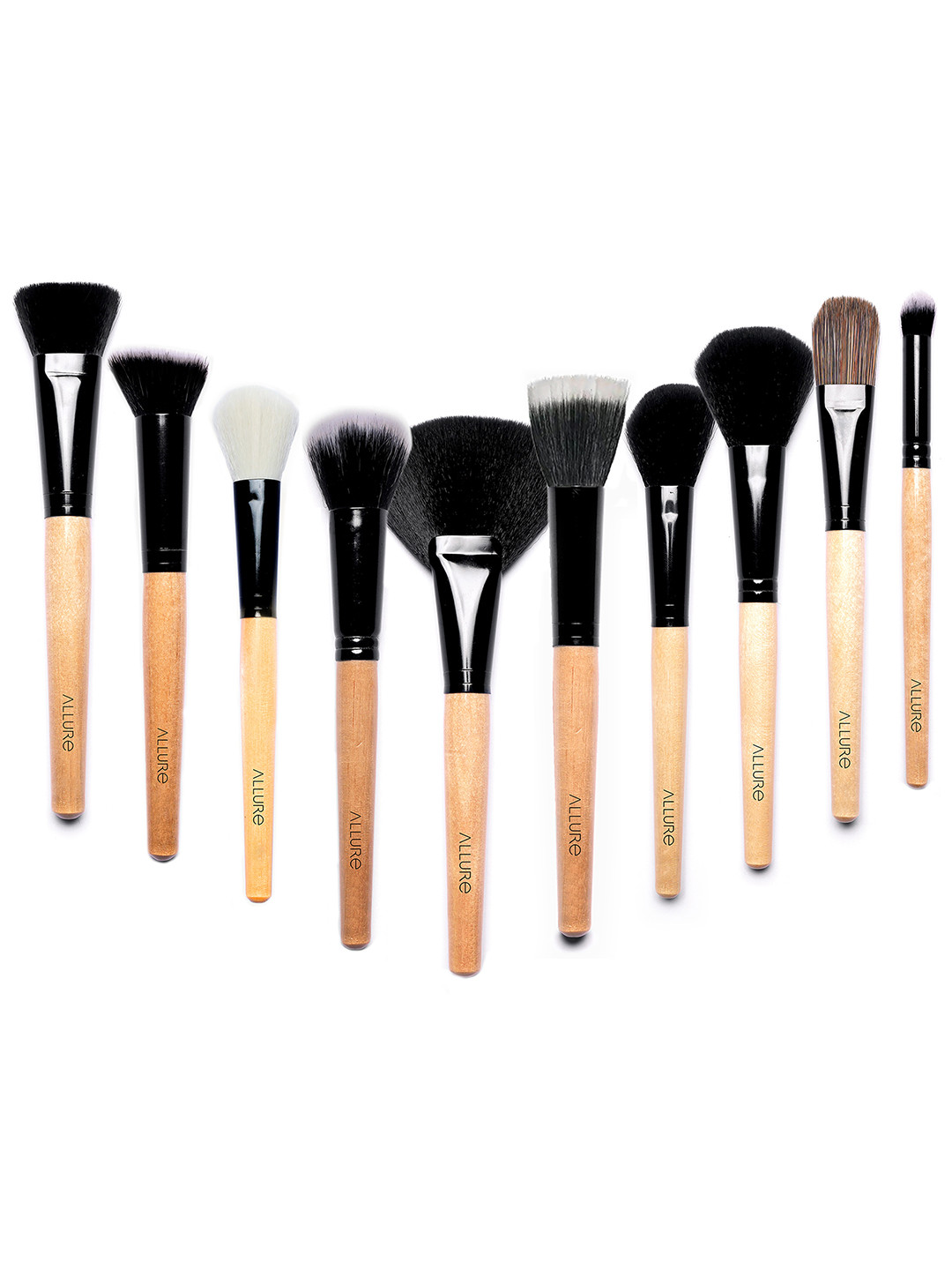 ALLURE Set of 10 Wooden Classic Makeup Brushes ACKF-10