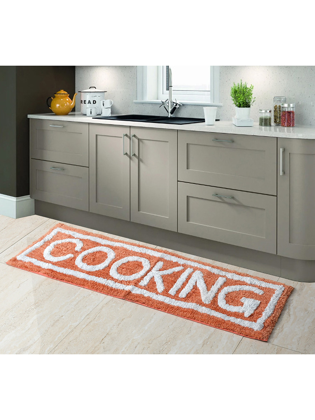 AEROHAVEN Peach-Coloured & White Typography Anti-Slip Kitchen Runner