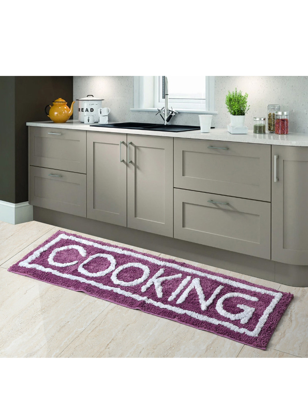 AEROHAVEN Purple & White Quirky Anti Slip Kitchen Runner