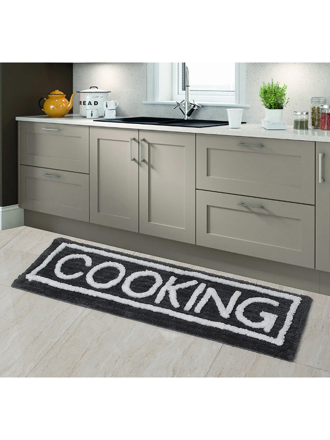 AEROHAVEN Grey Self Deisgn Anti Slip Kitchen Runner