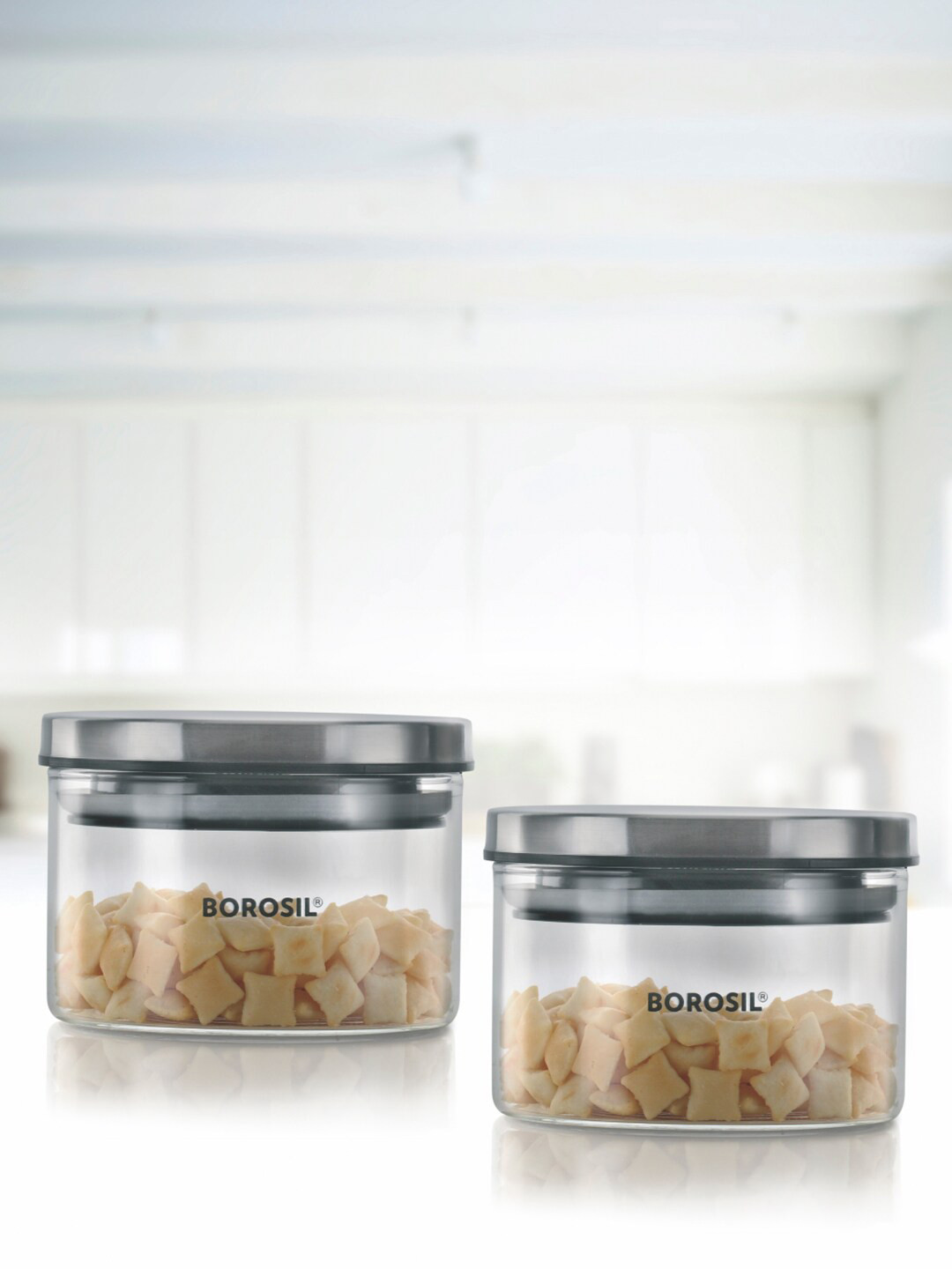 BOROSIL Classic Set of 2 Transparent Glass Air-Tight Storage Containers