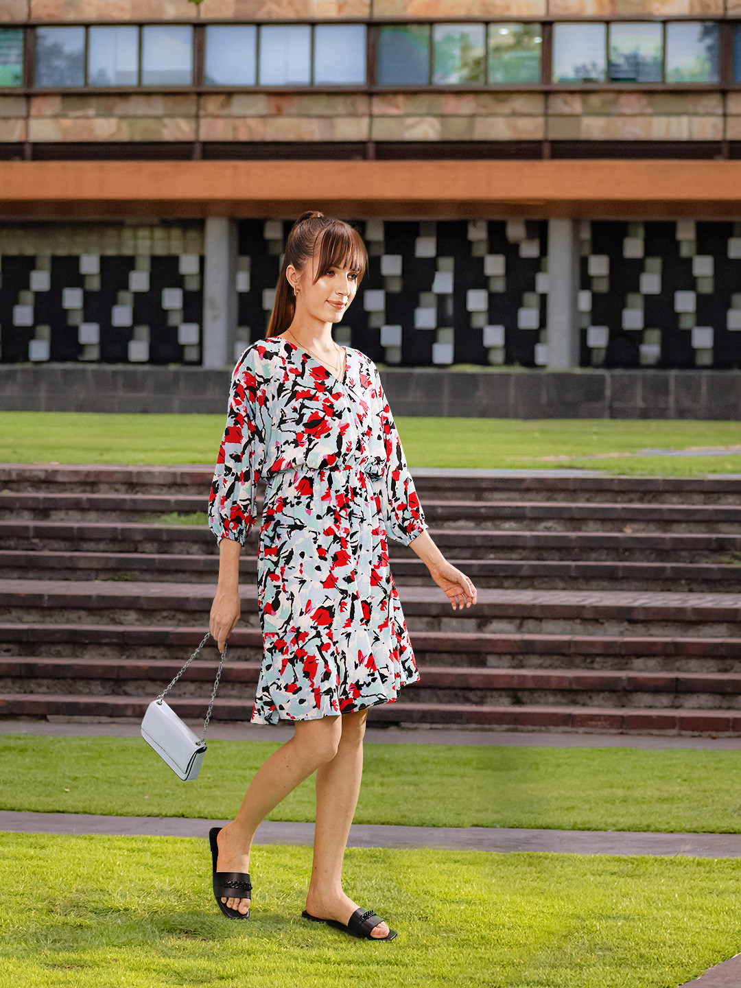 Vero Moda Blue & Red Floral Dress