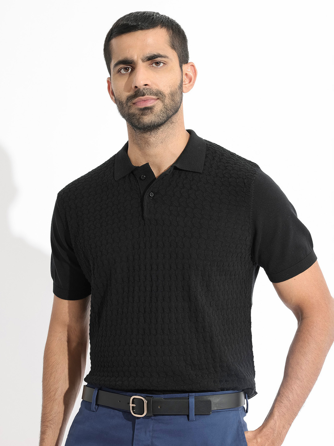 RARE RABBIT Men Black Polo Slim Fit T-shirt