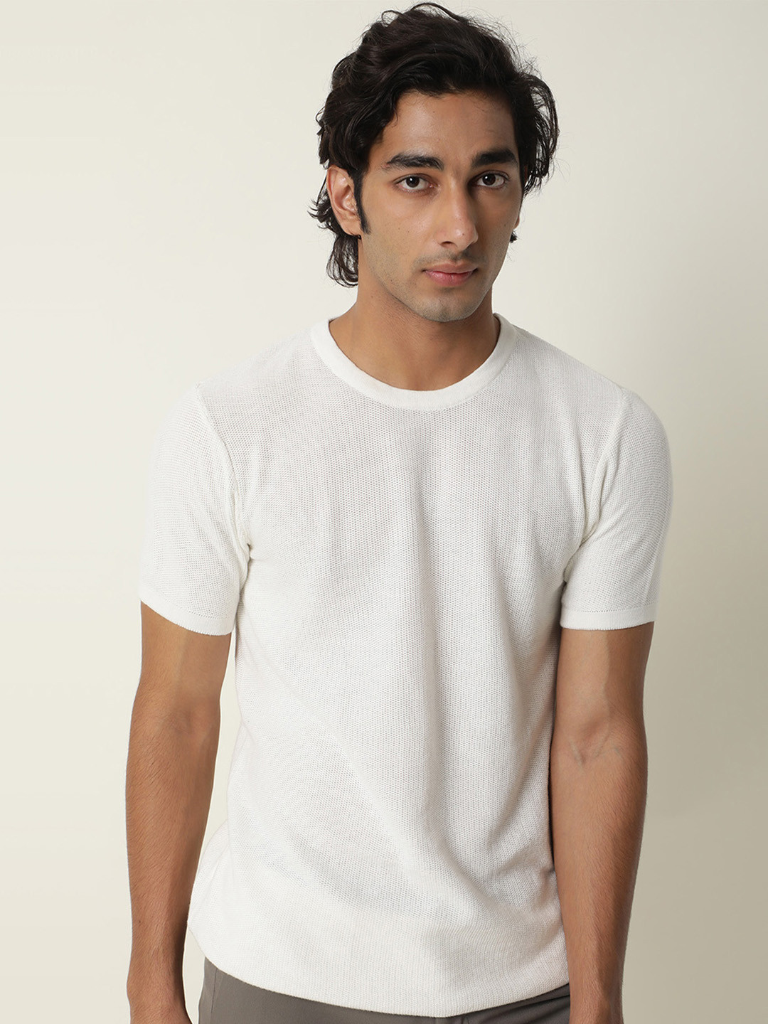 RARE RABBIT Men Clue Pure Cotton Slim Fit T-Shirt