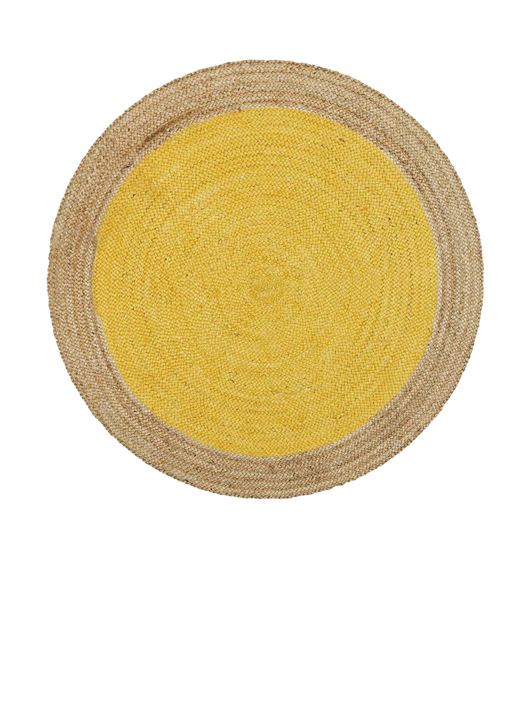 HABERE INDIA Yellow & Beige Braided Round Jute Carpet