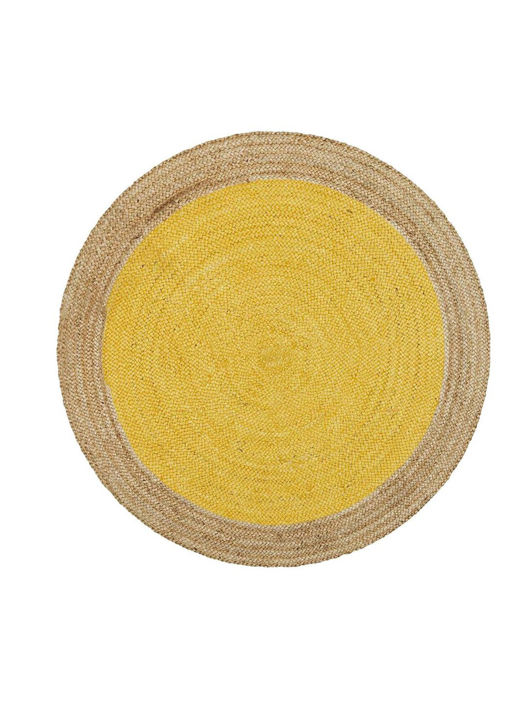 HABERE INDIA Yellow Solid Anti-Skid Handmade Round Jute Carpet