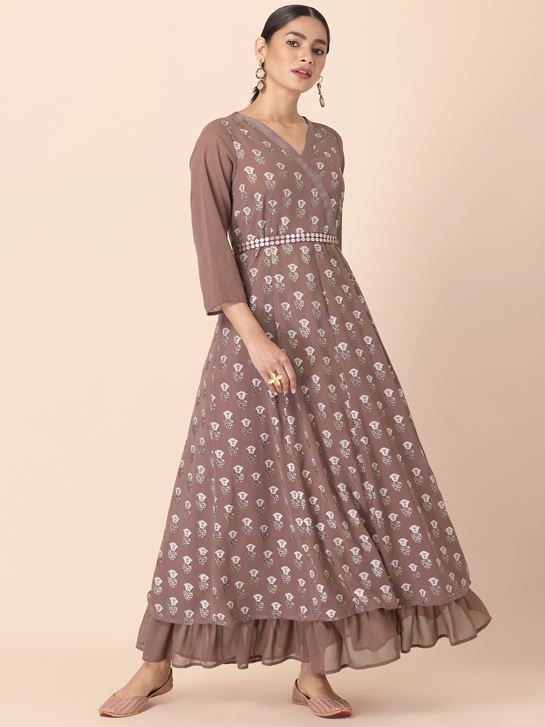Buy INDYA Shraddha Kapoor Mauve Ethnic Motifs Georgette Ethnic Maxi Dress Ethnic Dresses for Women 17174418 Myntra