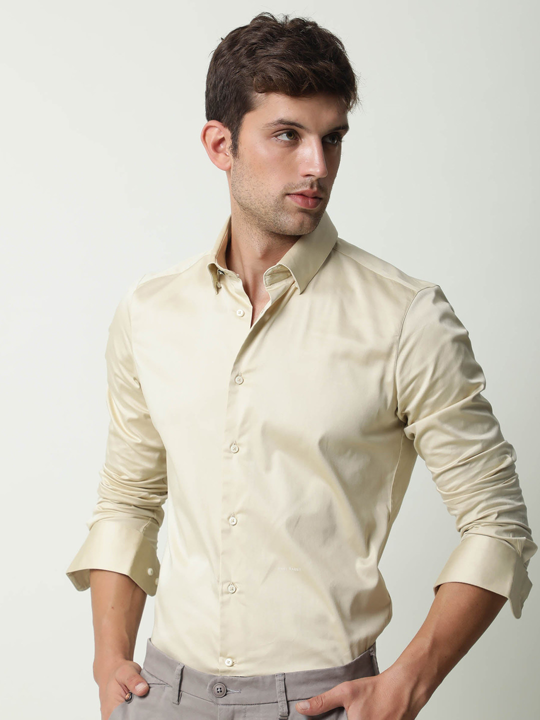 RARE RABBIT Men Como Solid Fit Cotton Shirt