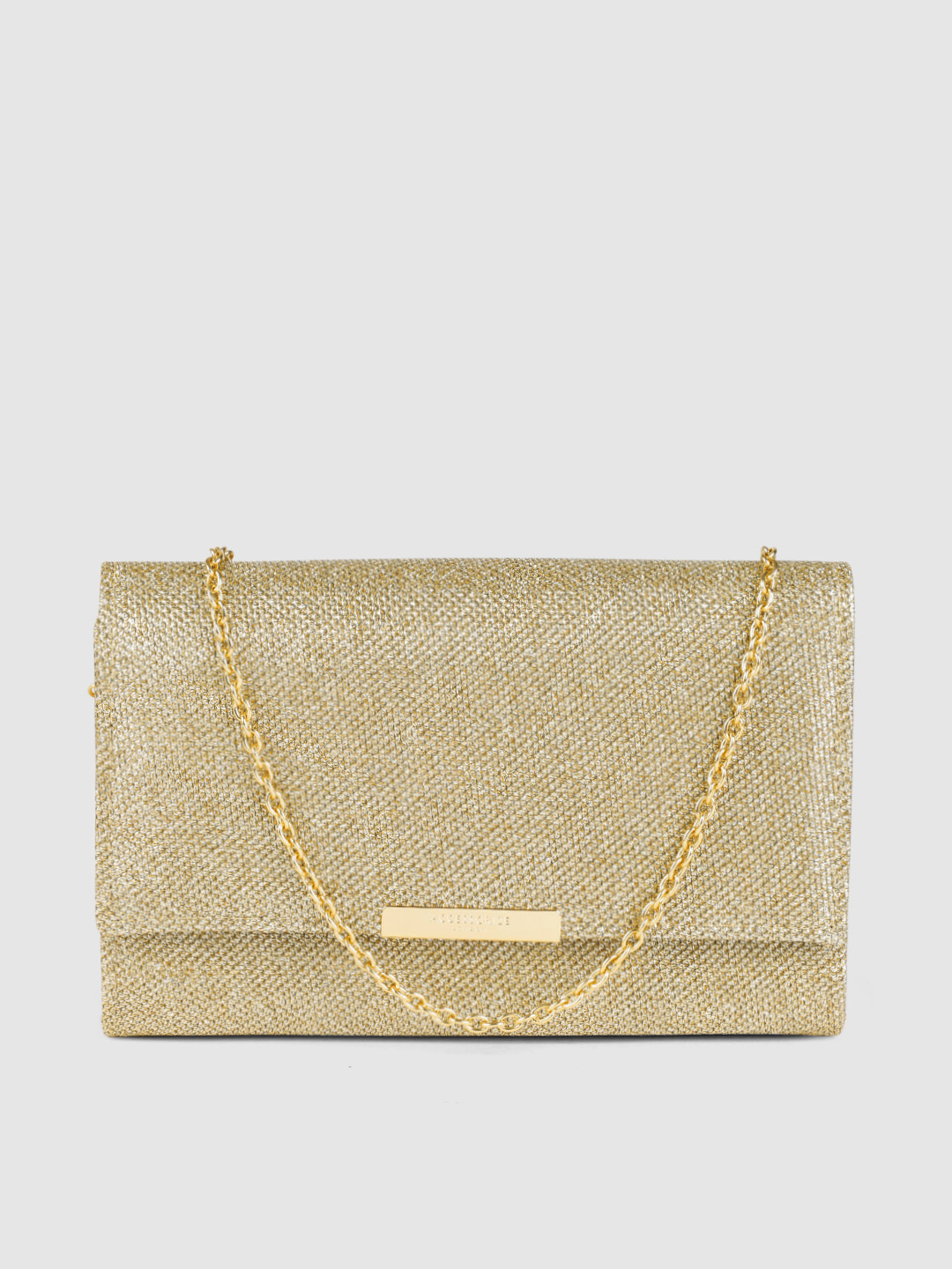 Accessorize London Women's Faux Leather Gold Lurex Box Clutch Party bag