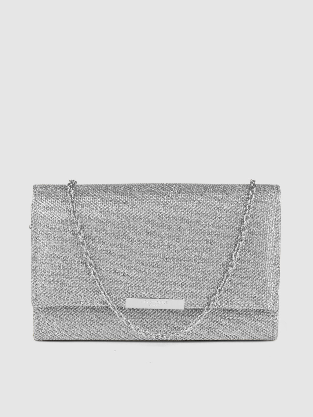 Accessorize London Women Faux Leather Silver Lurex Box Clutch