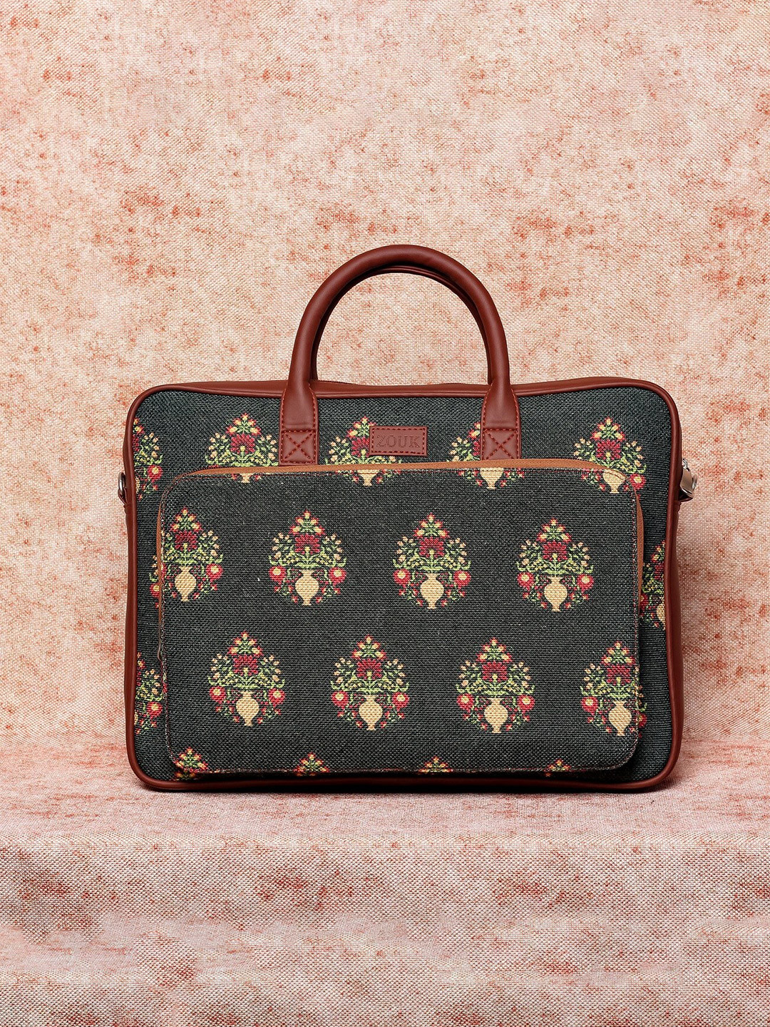 ZOUK Women Green & Red Printed 16 Inch Laptop Bag