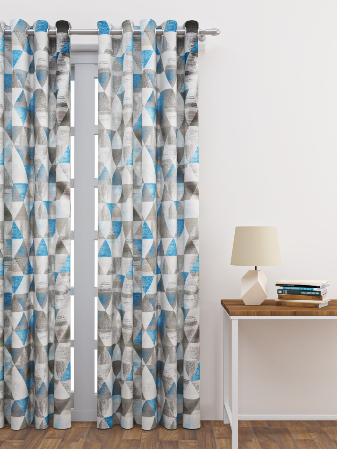 HAPPY HUES Blue & White Geometric Door Curtain