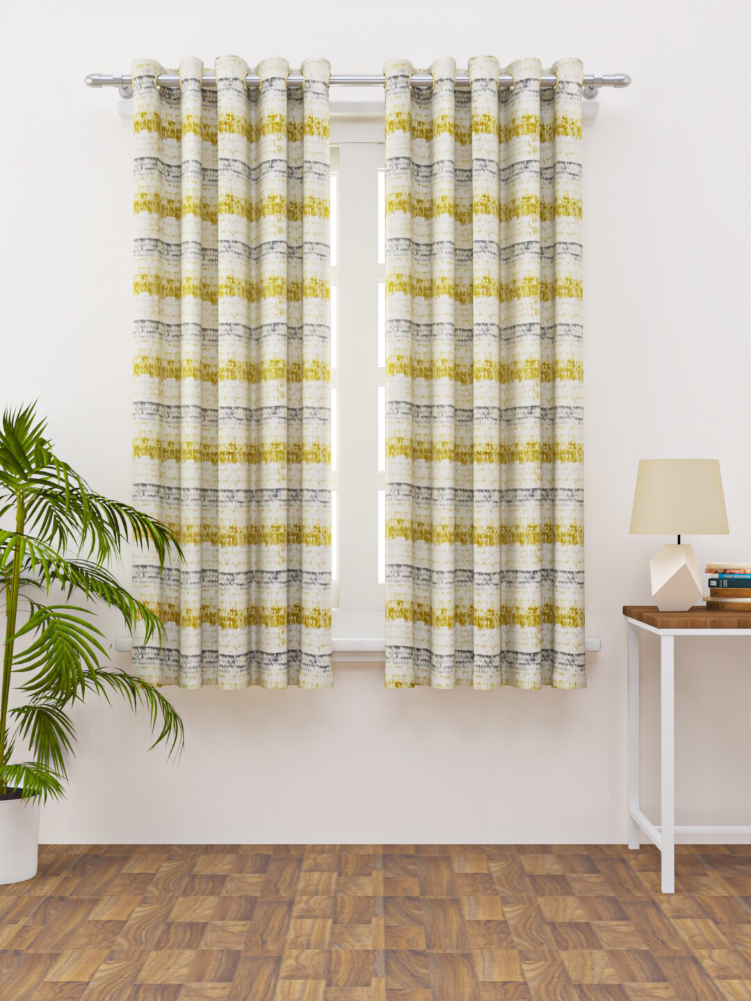 HAPPY HUES Off White & Multicoloured Striped Window Curtain