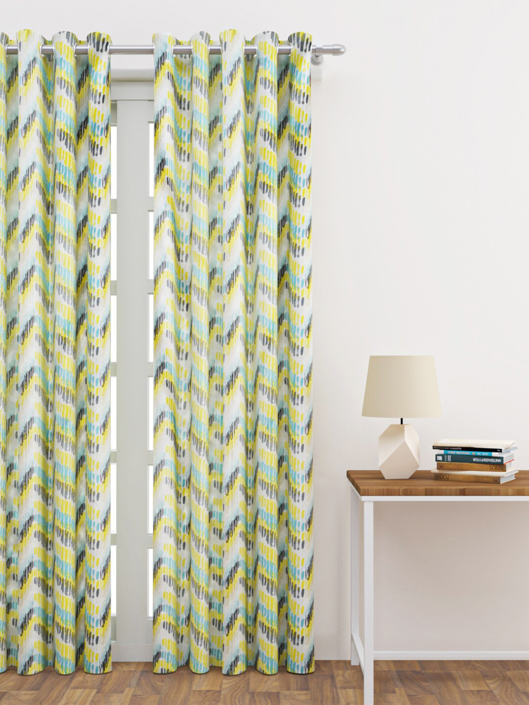 HAPPY HUES Yellow & Black Geometric Printed Door Curtain