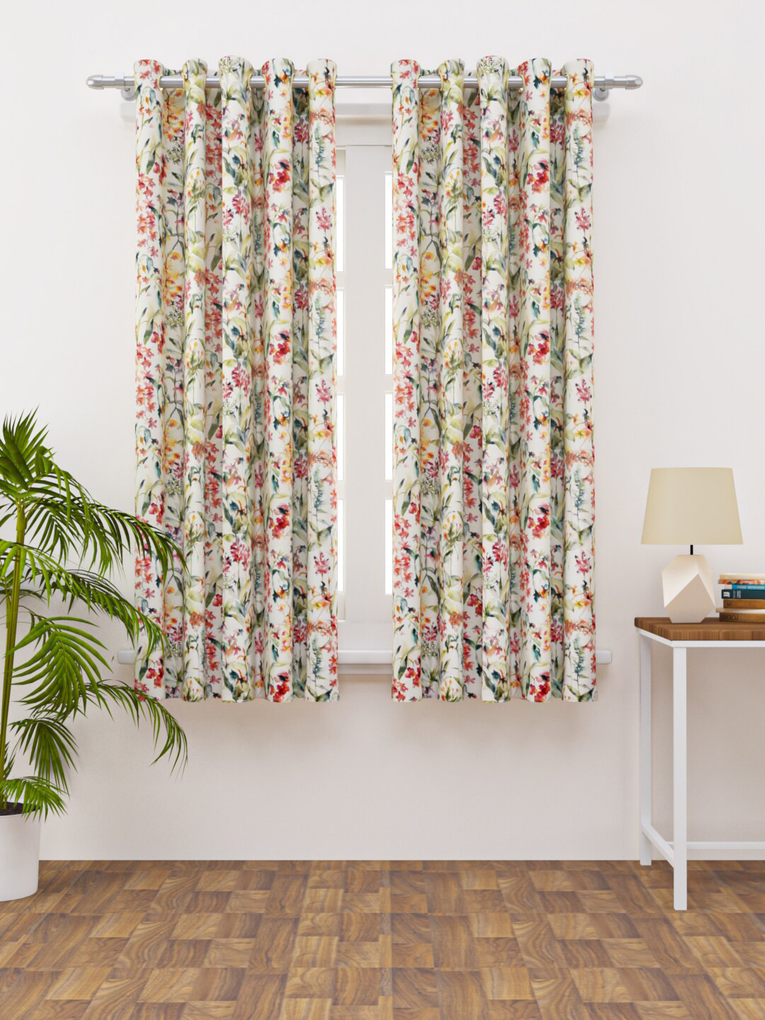 HAPPY HUES Off White Floral Window Curtain