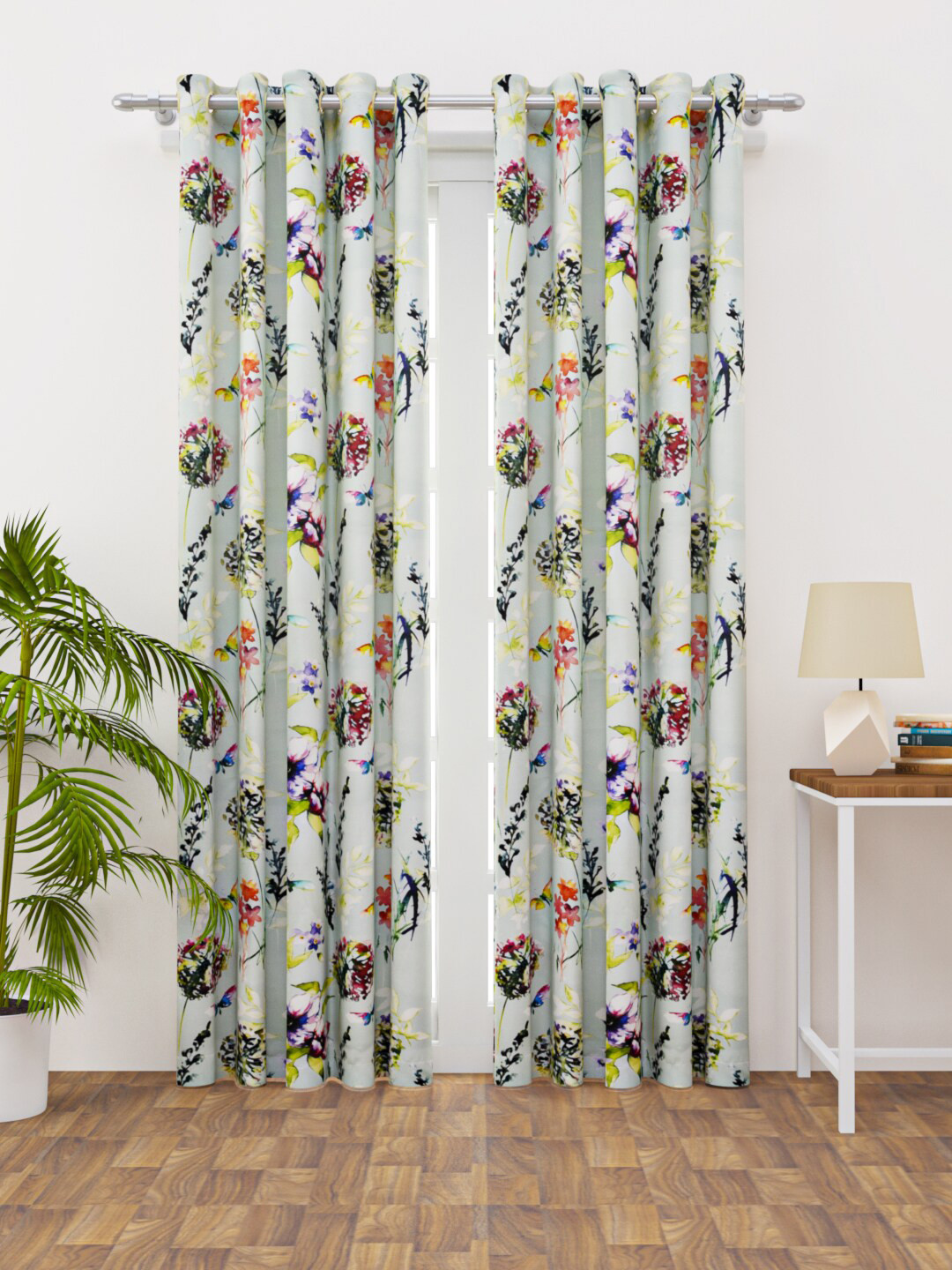 HAPPY HUES Green & Black Floral Printed Regular Door Curtain