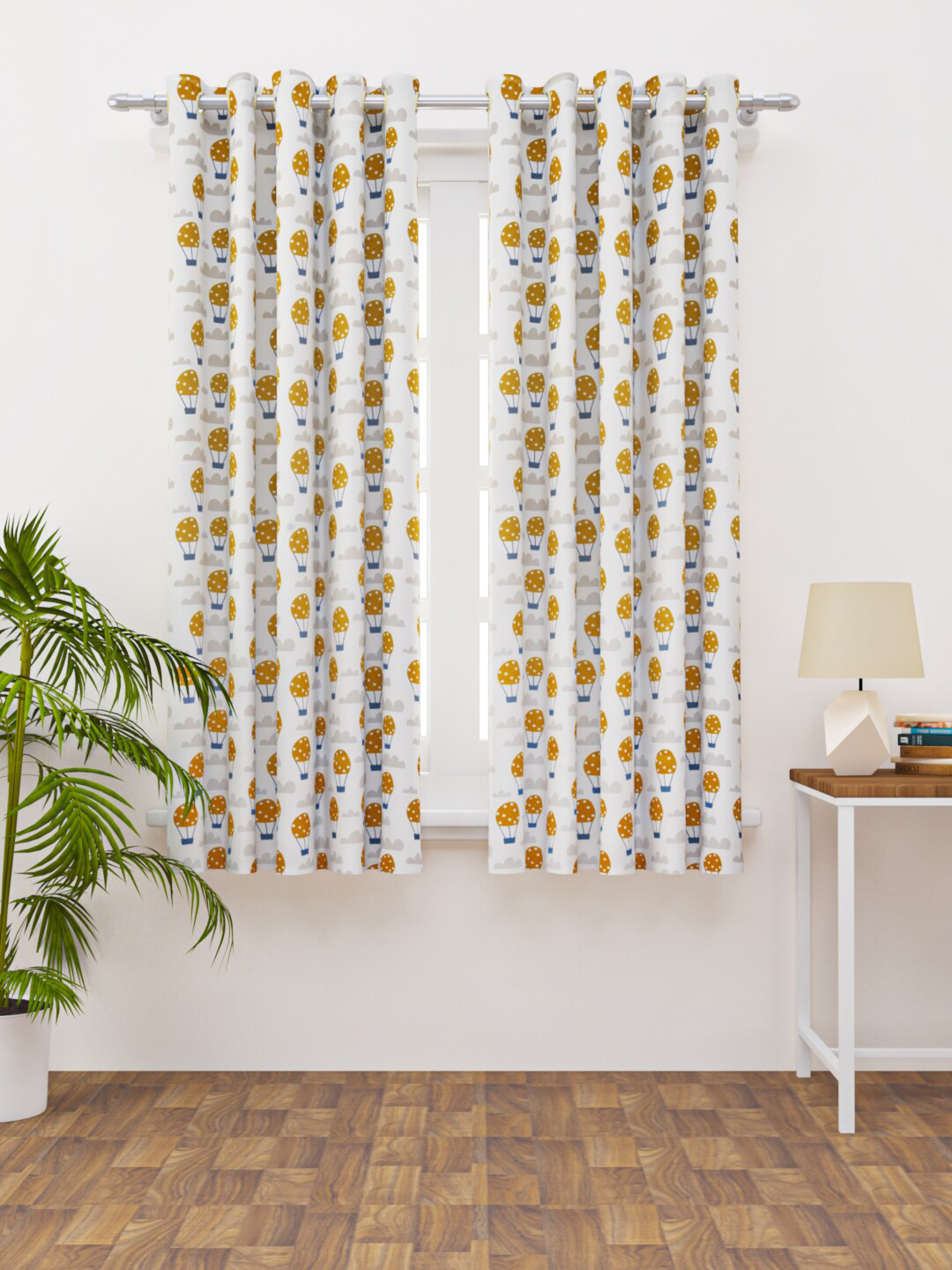 HAPPY HUES Grey & Mustard Quirky Window Curtain