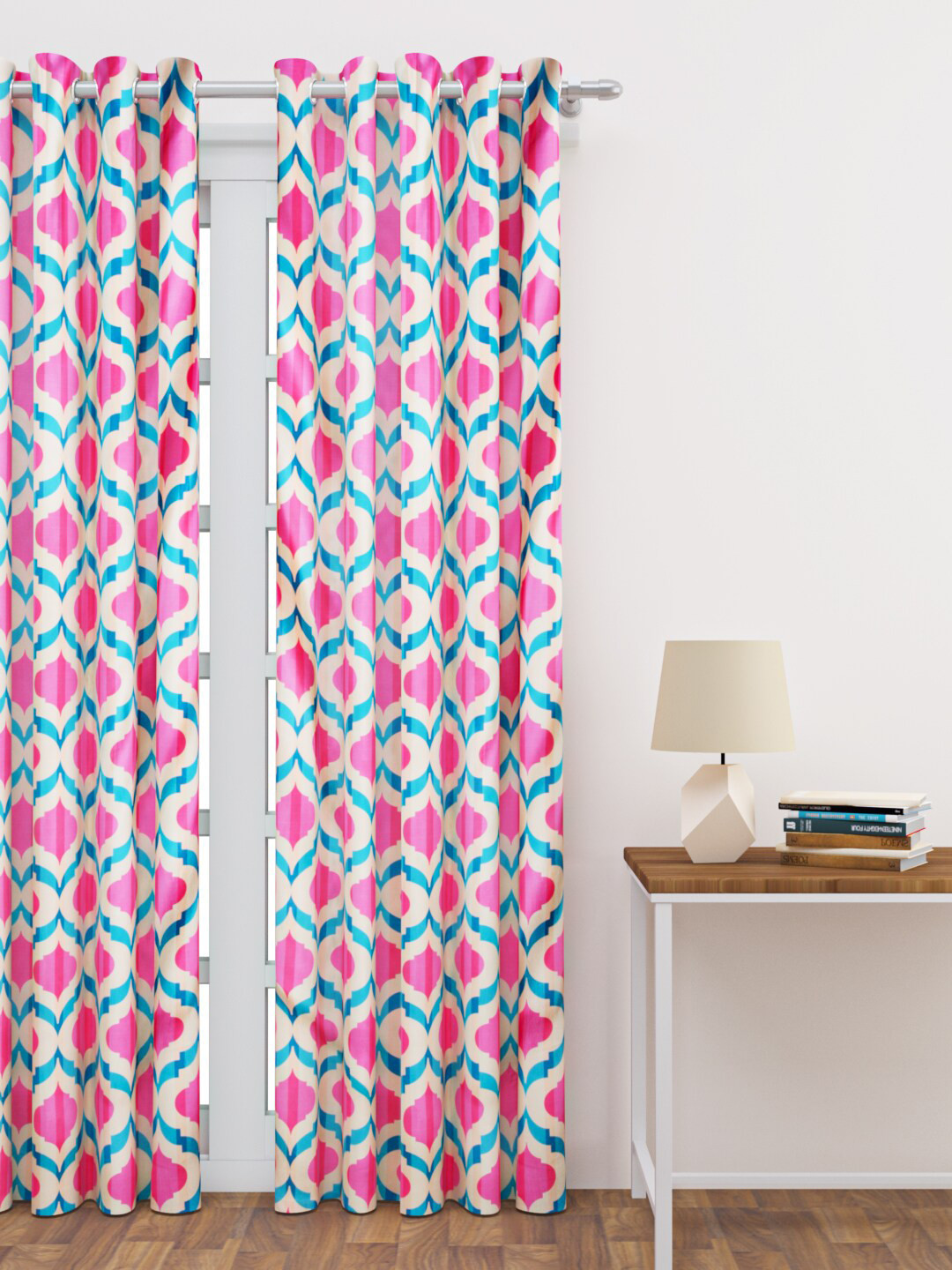 HAPPY HUES Pink & Blue Abstract Printed Regular Single Door Curtain