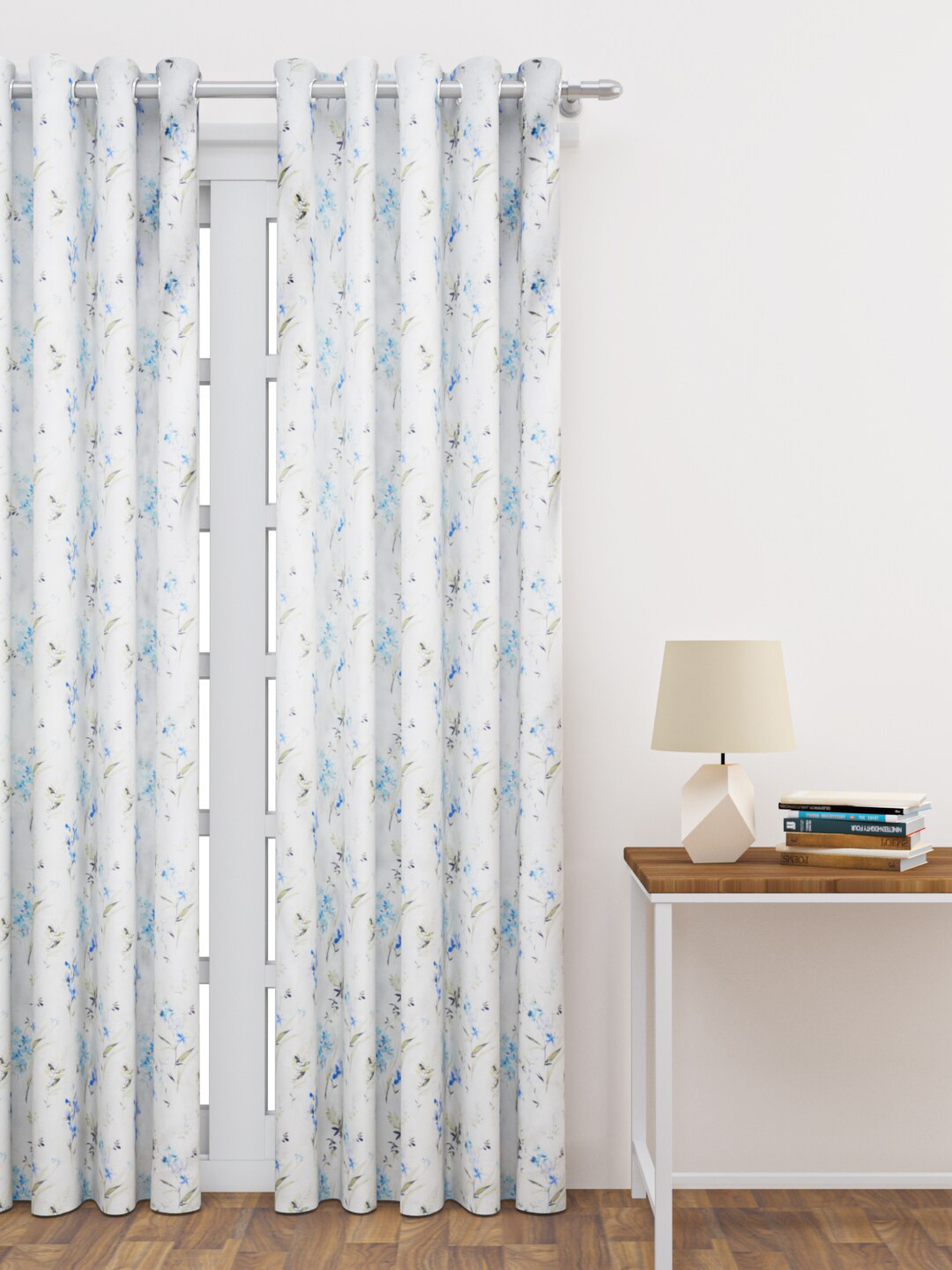 HAPPY HUES Off White & Blue Floral Door Curtain