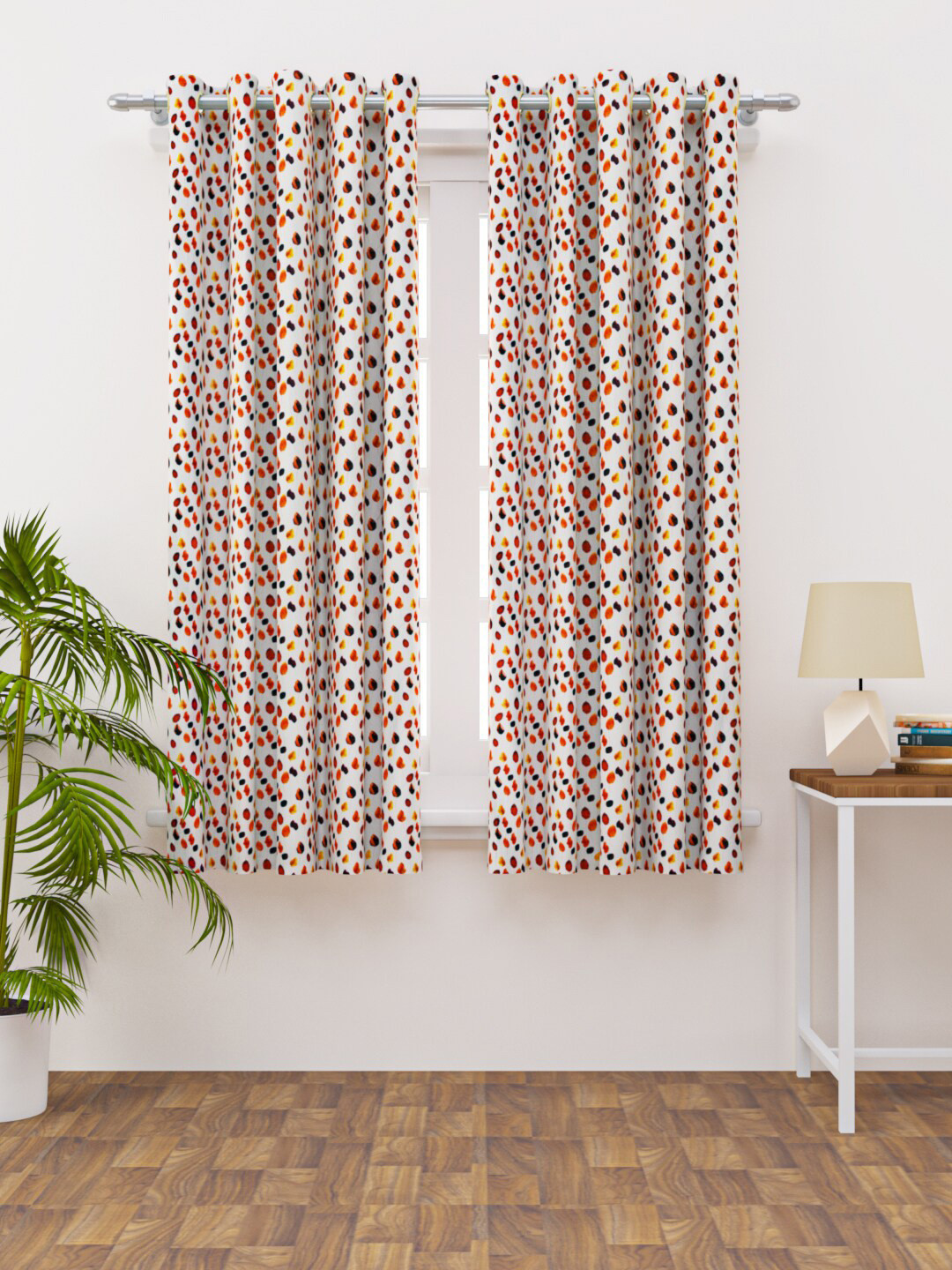 HAPPY HUES White & Red Floral Window Curtain