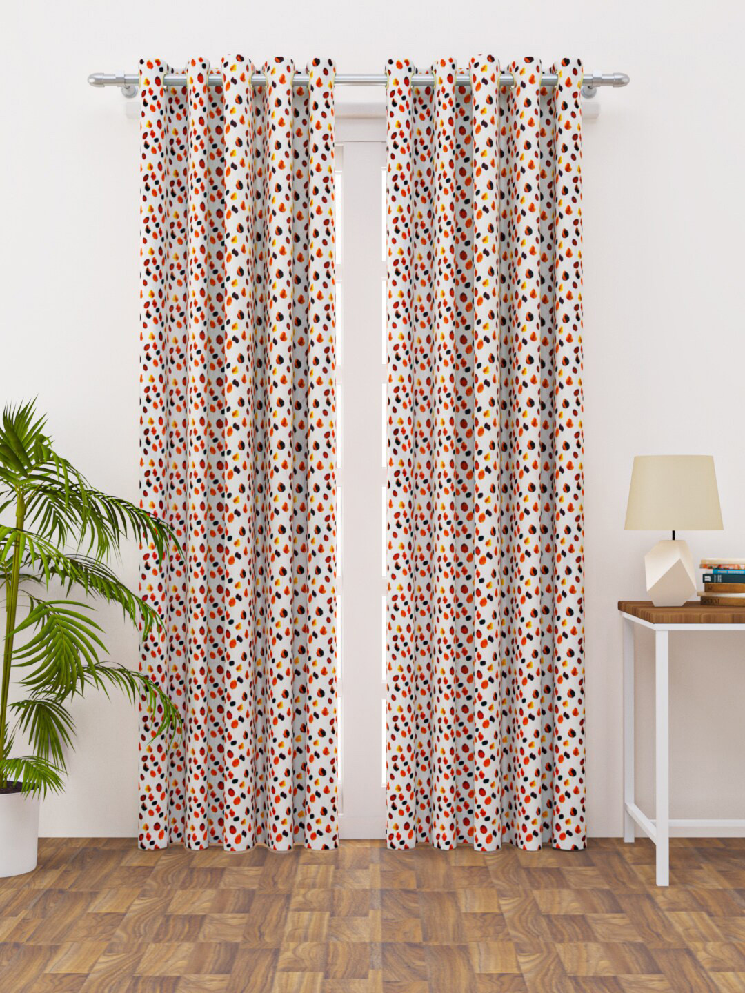 HAPPY HUES Set of 2 White & Red Geometric Door Curtain