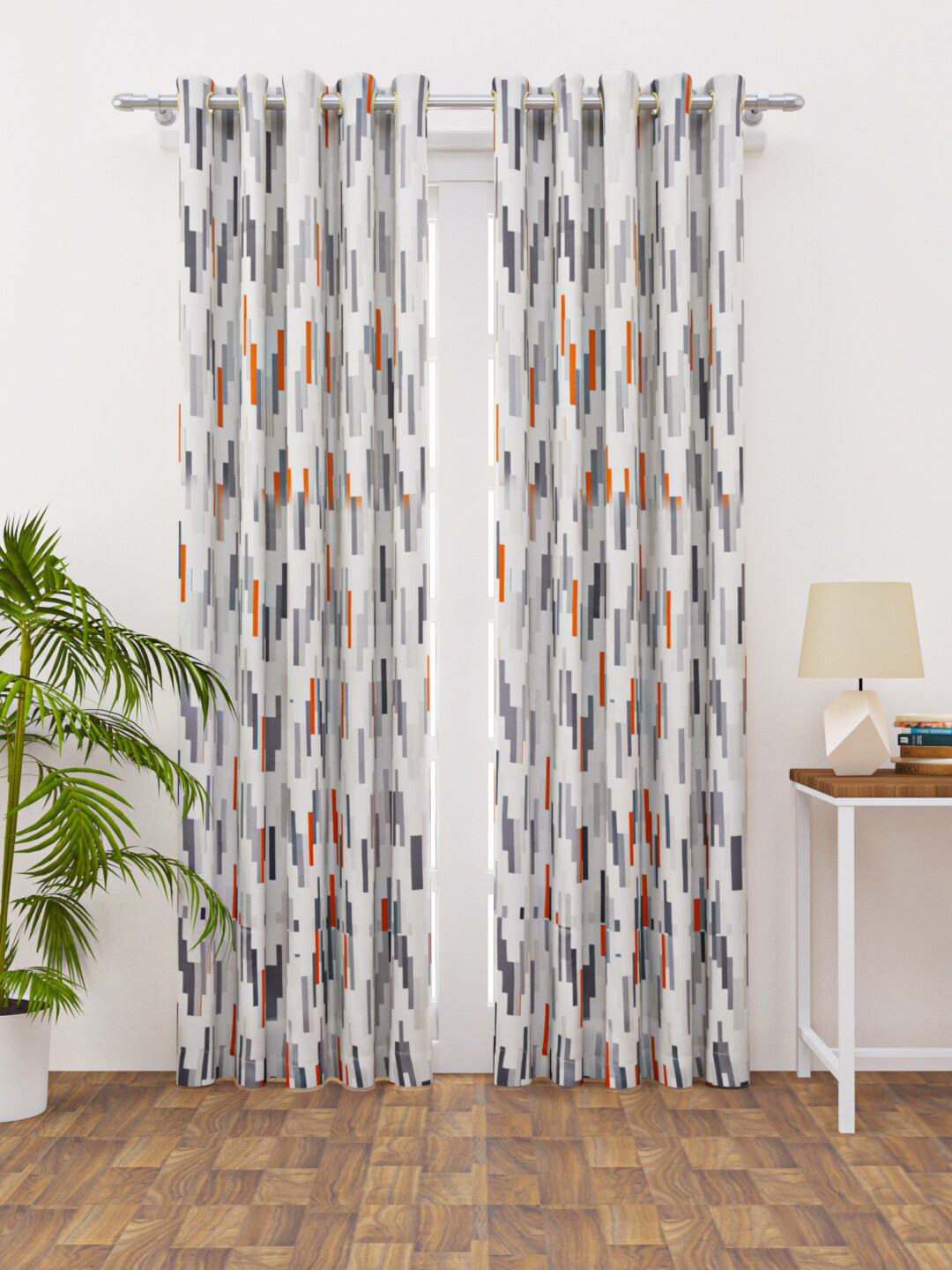 HAPPY HUES Grey Abstract Printed Regular Single Door Curtain