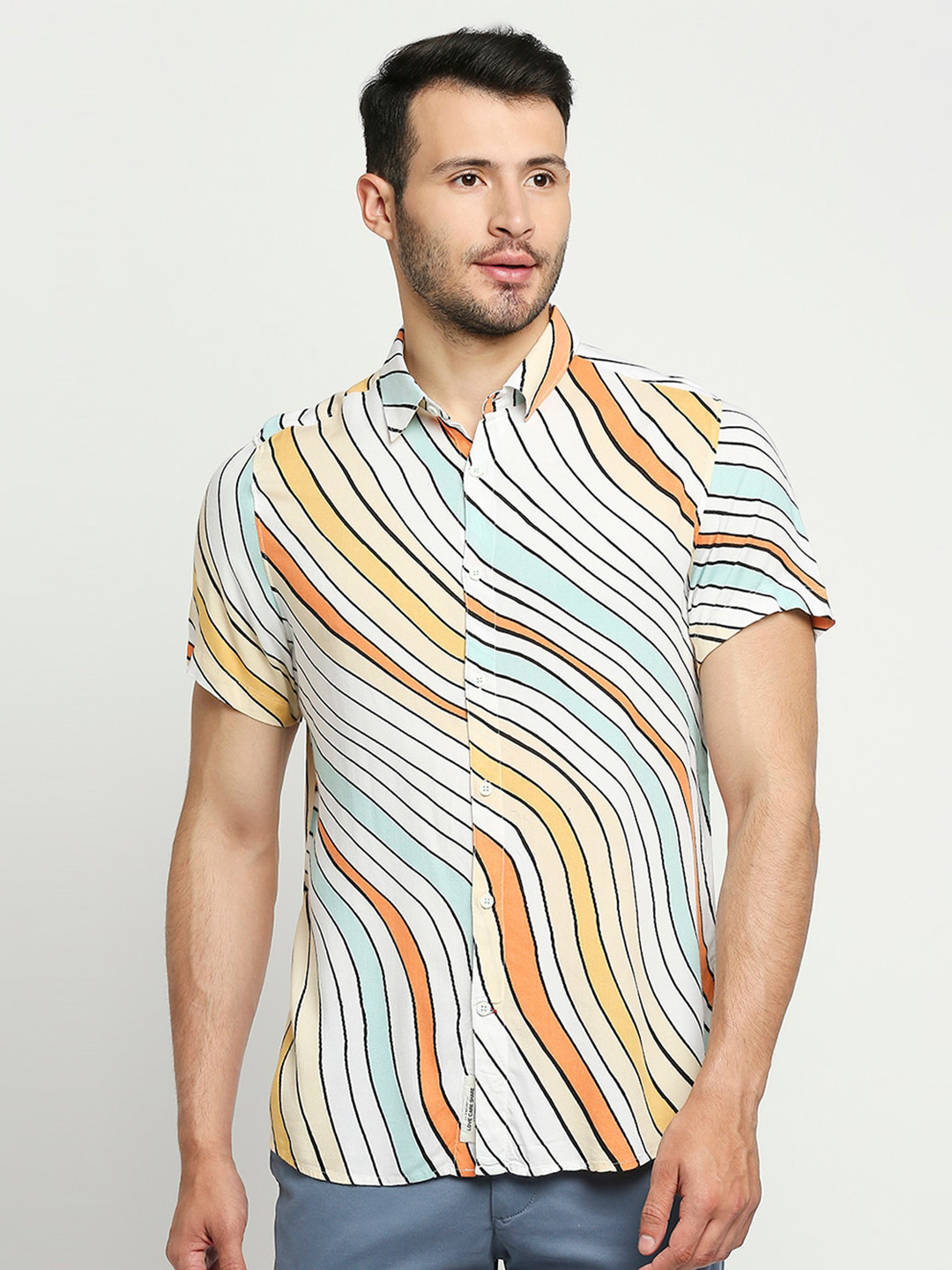Being Human Men Off White & Yellow Comfort Slim Fit Printed Casual Shirt