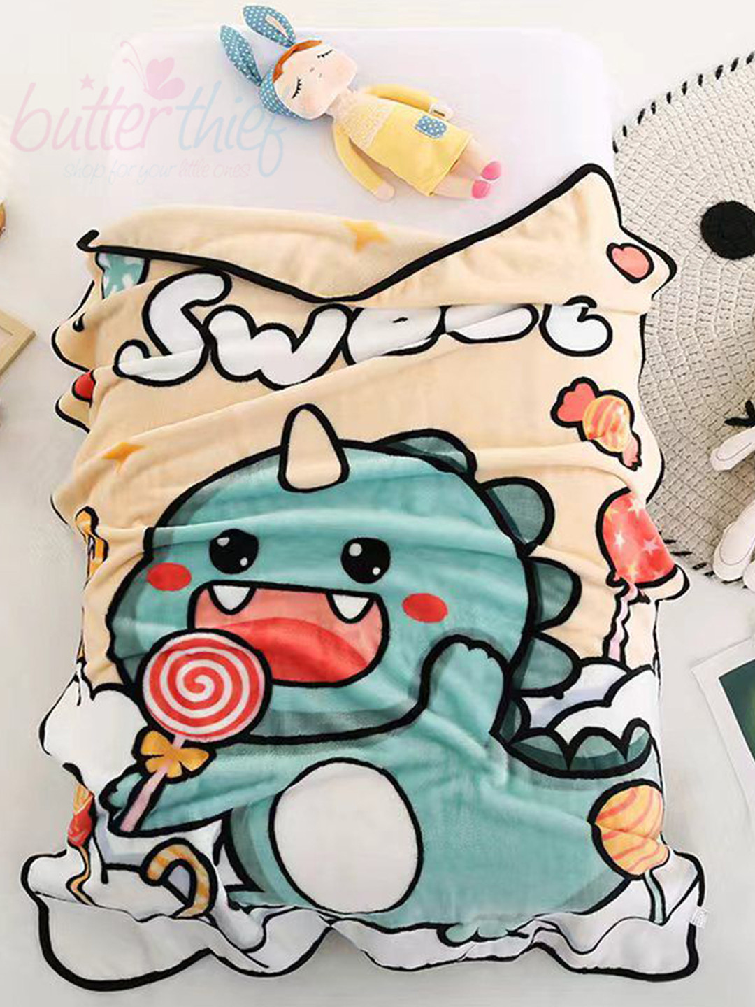 Butterthief Blue & Yellow Cartoon Characters Microfiber AC Room 233 GSM Single Bed Blanket