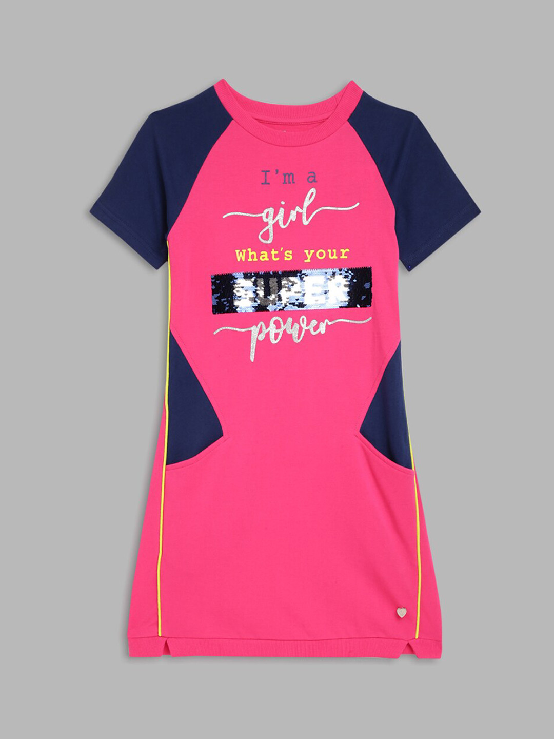 Blue Giraffe Girls Pink & Navy Blue Printed T-shirt Dress
