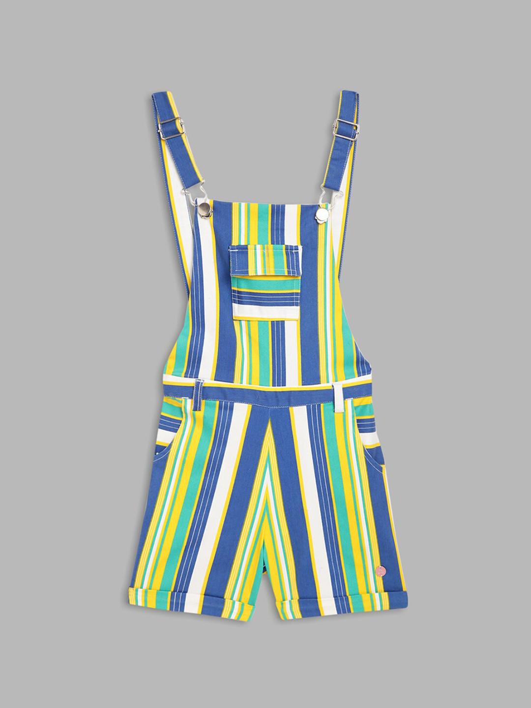 Blue Giraffe Girls Green & White Striped Jumpsuit