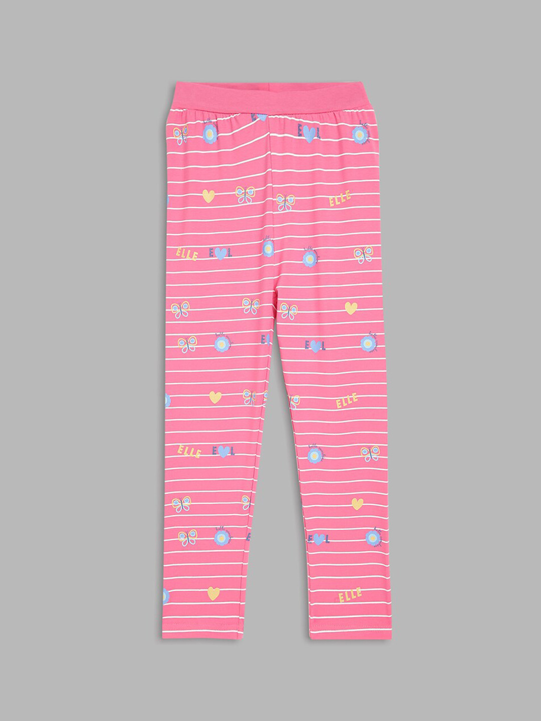 ELLE Girls Pink & White Printed Cotton Leggings