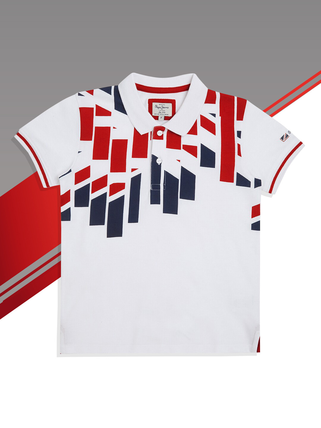 Pepe Jeans Boys White & Red Printed Polo Collar T-shirt