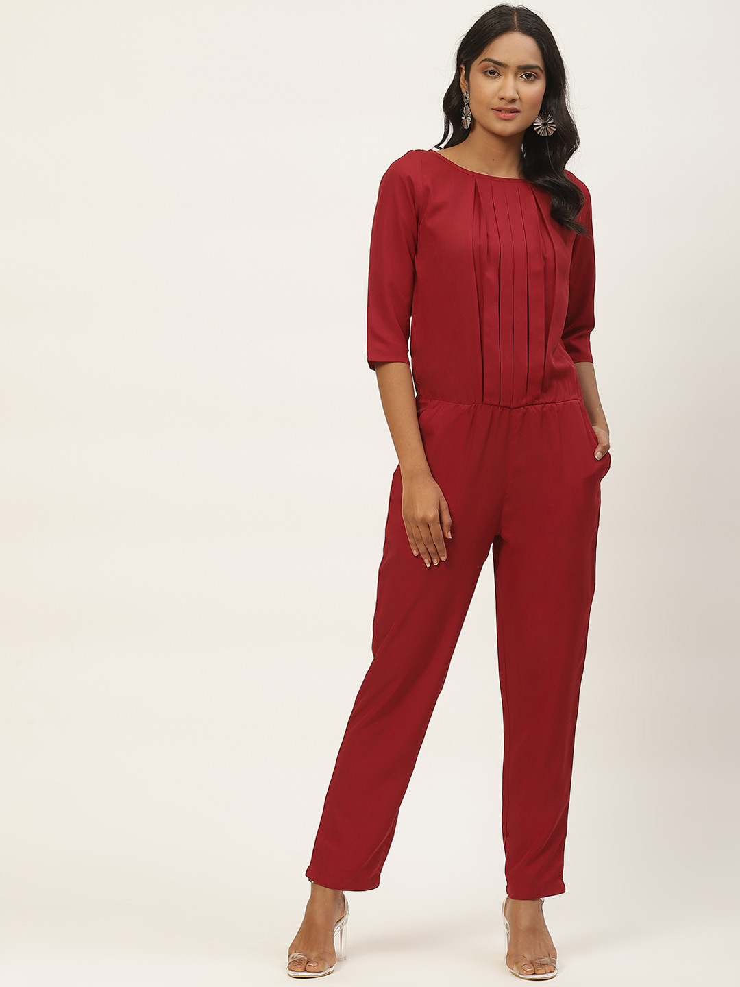 Magnetic Designs Maroon Solid Basic Jumpsuit