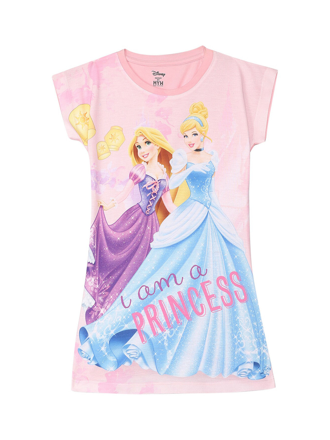 Disney by Wear Your Mind Girls Pink Disney Princess Printed Cap Sleeves T-shirt Dress