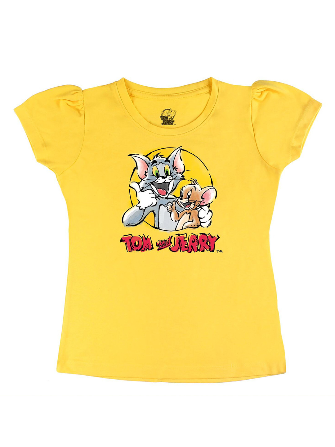 Tom & Jerry by Wear Your Mind Girls Yellow Tome & Jerry Printed Pure Cotton T-shirt
