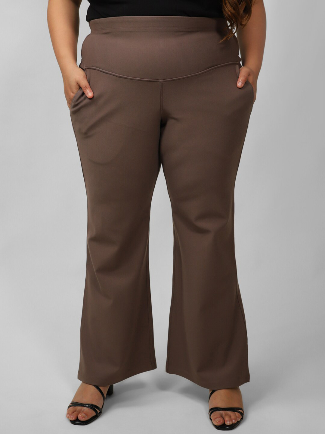 Amydus Women Plus Size Brown Solid Treggings