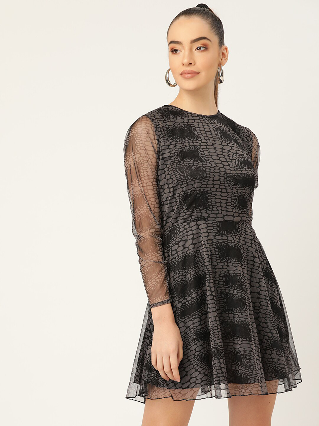 DODO & MOA Women Black Abstract Net Dress