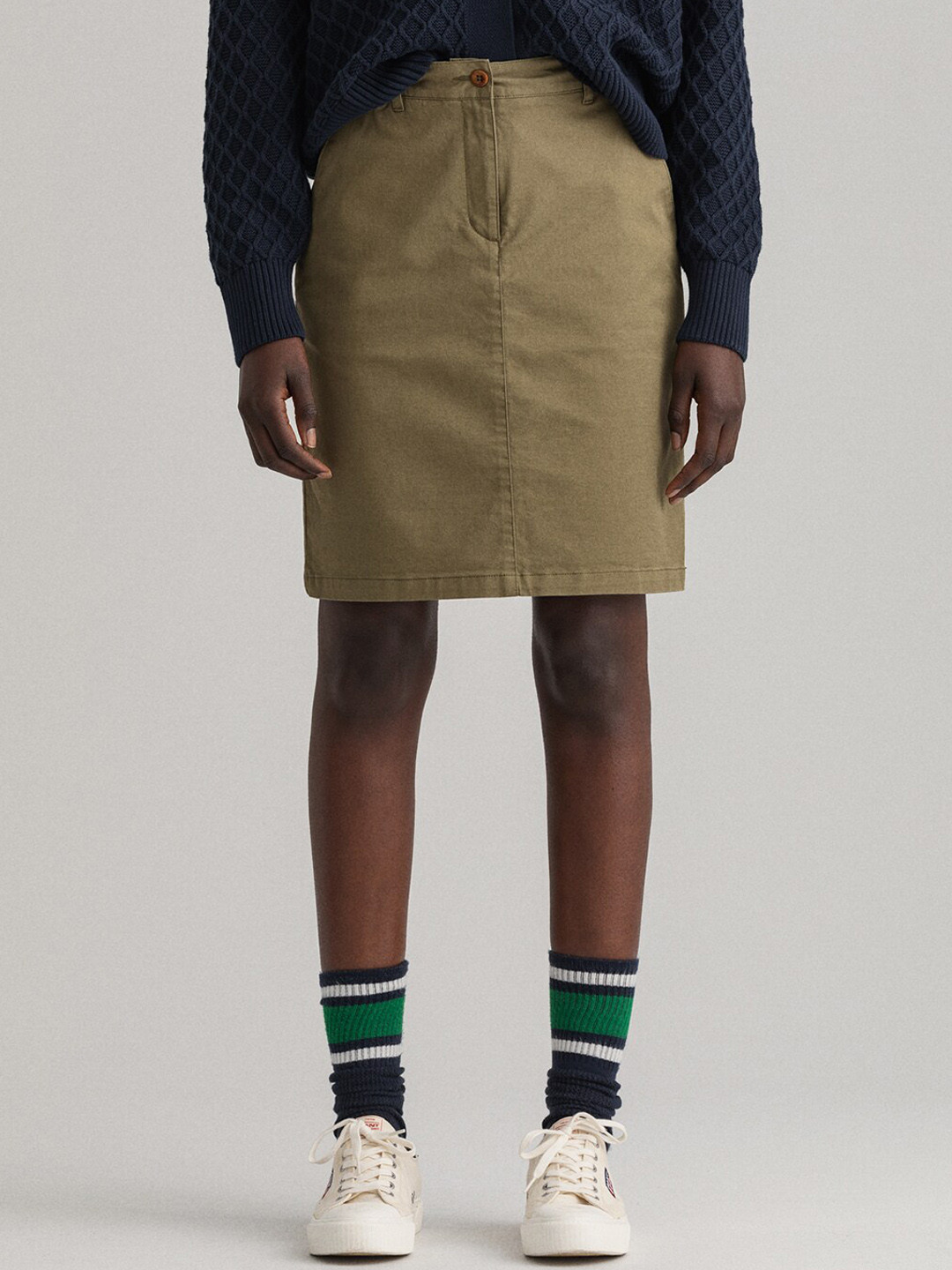 GANT Women Khaki Solid Above Knee-Length Straight Skirt