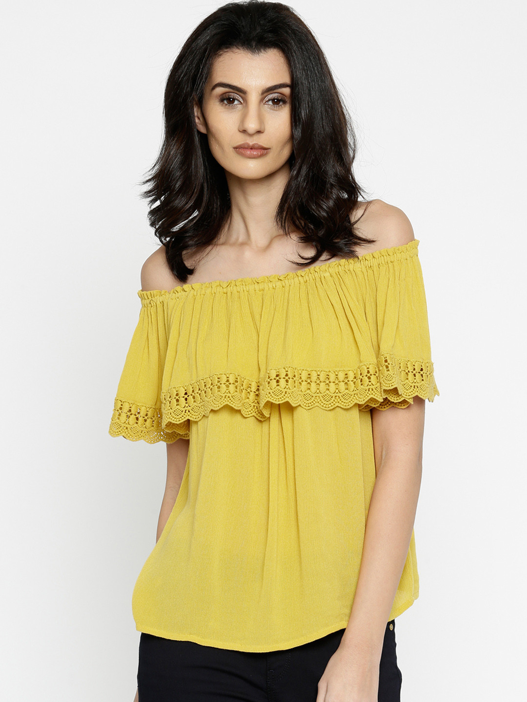 mustard yellow off the shoulder top