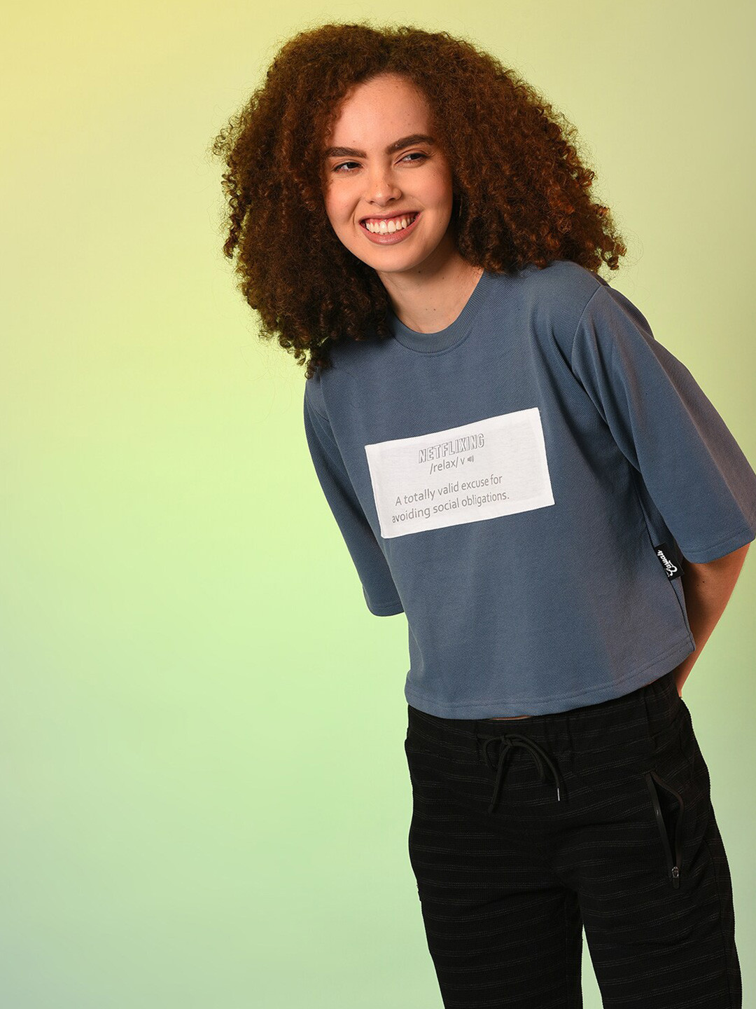 Campus Sutra Teal Blue Print Top