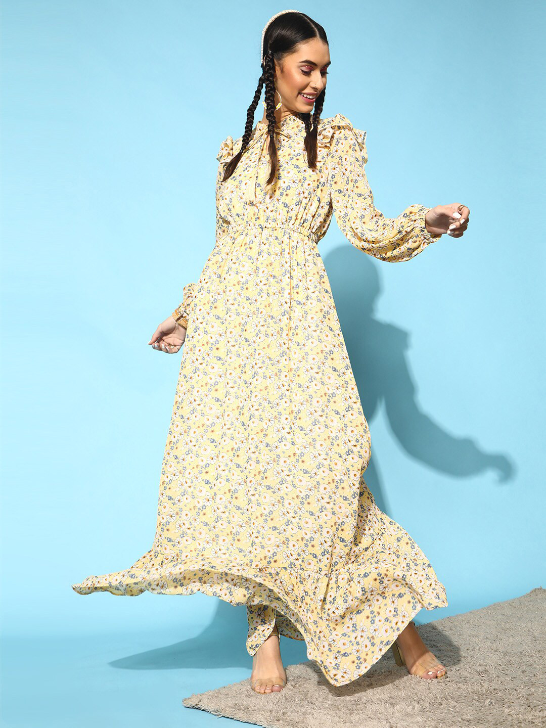STREET 9 Women Bright Yellow Floral Dress