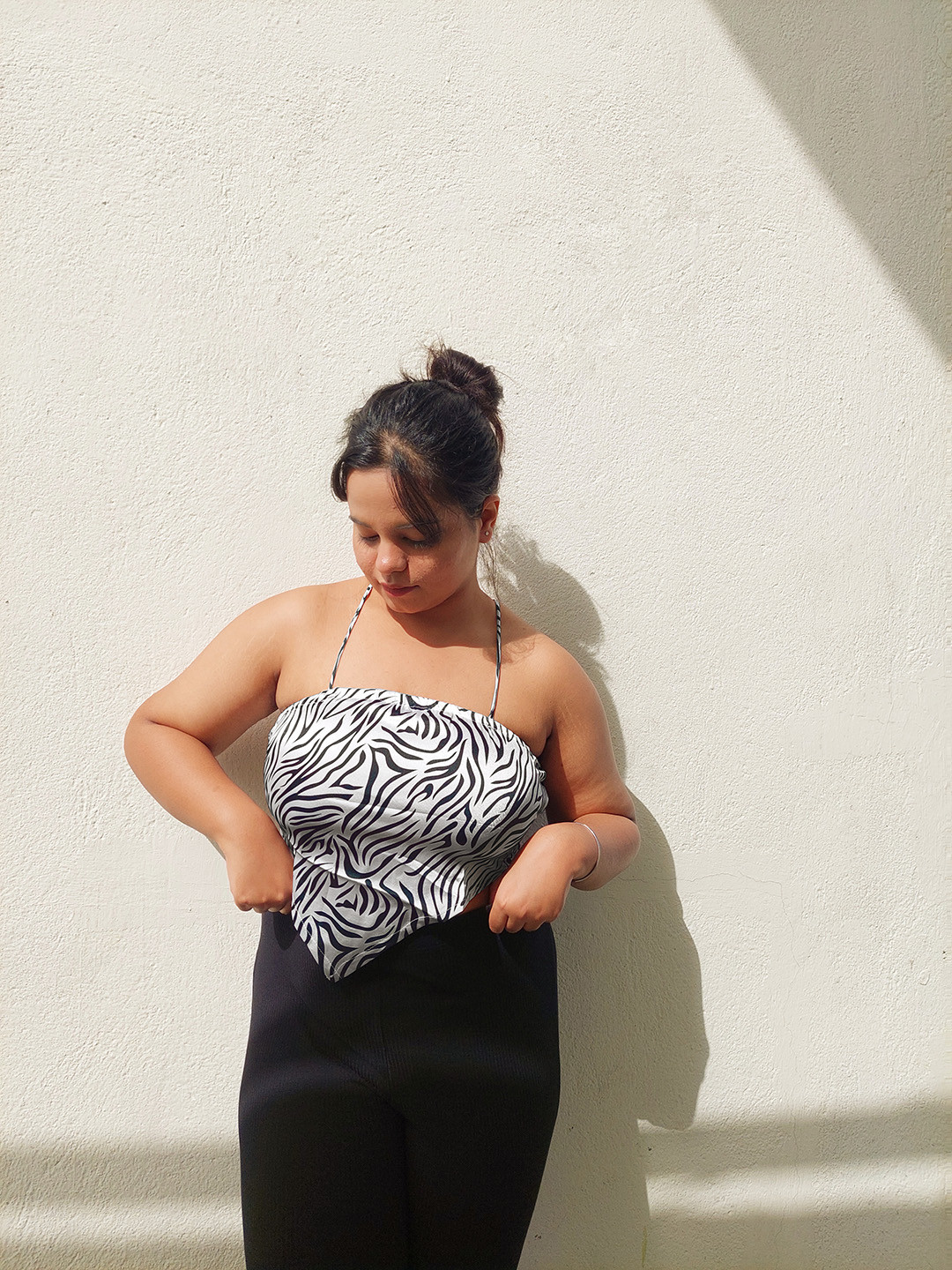 STREET 9 Black & guyabano Print Satin Top