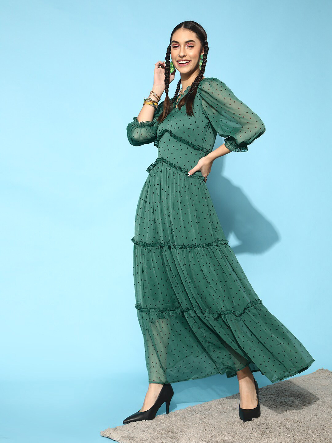 STREET 9 Women Gorgeous Green Polka-Dotted Dress